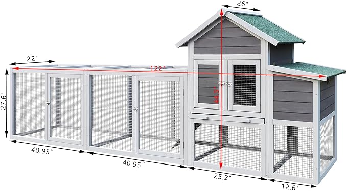 122" Large Chicken Coop with Nest Box and Removable Tray, Hen House for 2-6 Chickens, Outdoor Weatherproof Small Animal Cages