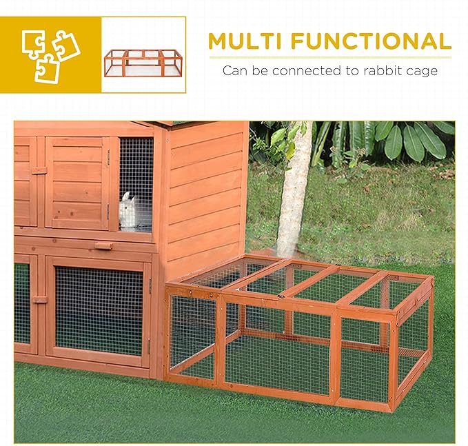 PawHut Large Wooden Rabbit Hutch Bunny Hutch Small Animal Habitat Enclosure Outdoor Run and Lockable Doors, Natural