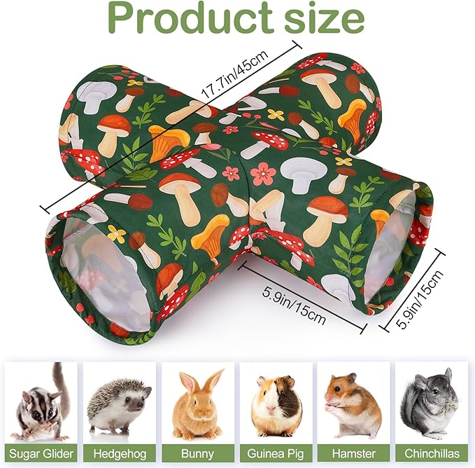 Bienbee Guinea Pig Tunnel, 4 Way Washable Guinea Pig Hideout,Foldable Rabbit Tunnel Guinea Pigs Toys for Bunny Hamster Chinchilla Ferret Rabbit Guinea Pigs Accessories Mushroom