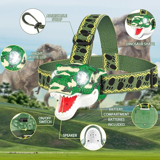 Dinosaur Headlamp for Kids Flashlight T-Rex LED Headlights Outdoor Toys Camping Essentials Gift for Boys Girls ages 3 4 5 6 7 8 9 10+ Years Old Toddlers Birthday Easter Halloween Christamas toy