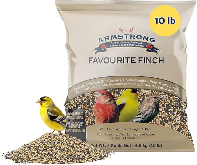 Armstrong Wild Bird Food Favourite Finch Bird Seed Blend, 10 Pounds - with White Millet, Canola, Nyjer and Sunflower Kernel Chips for American Goldfinches, House Finches & Songbirds
