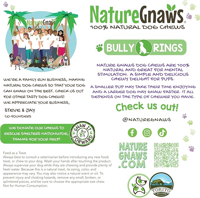 Nature Gnaws Bully Stick Rings for Dogs (5 Count) - Long Lasting for Aggressive Chewers - Natural Beef Dog Chew Bones - Rawhide Free