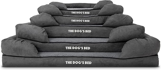 The Dog’s Bed, Large Grey Plush Memory Foam, Pain Relief: Arthritis, Hip & Elbow Dysplasia, Post Surgery, Lameness, Supportive, Calming, Waterproof Washable Cover, Veterinary Approved