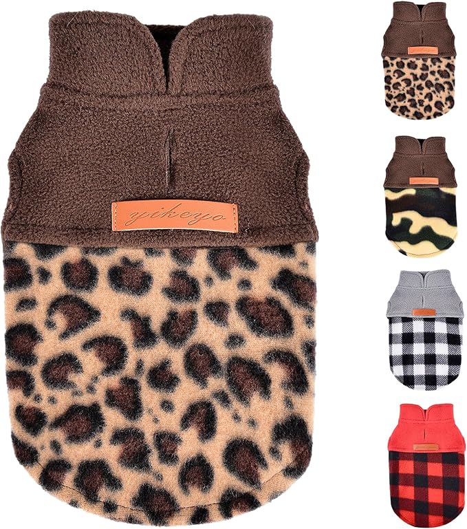 Leopard Vest Dog Sweater Fleece Dog Clothes for Small Dogs Boy Girl Warm Pullover Fleece Doggie Sweaters Winter Small Dogs Sweater Coat - Cold Weather Pet Clothes Cat Sweatshirt, XS, Leopard