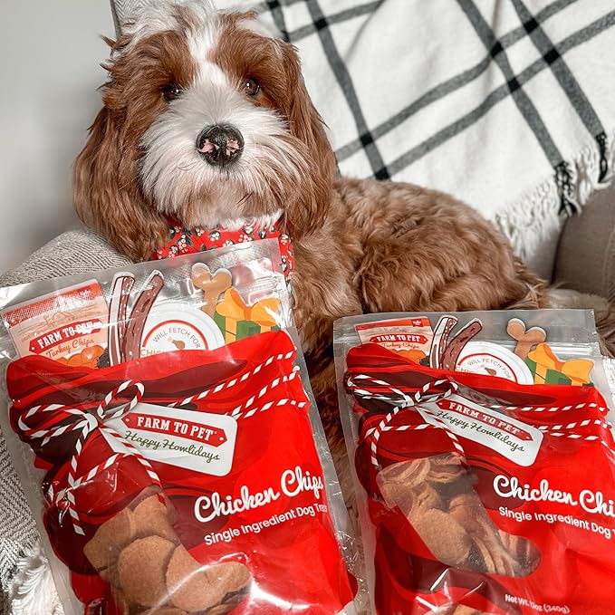 Farm To Pet Holiday Chicken Chipmas Feast Dog Training Treats - Chicken Chips, Single Ingredient, Lean, All Natural, Healthy Treats for Small, Medium, Large Dog Breeds, & Puppies, Made in USA