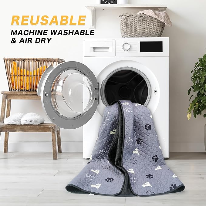 Washable Pee Pads for Dogs, 2 Pack Reusable Puppy Pads, Waterproof Pet Pee Pads for Dog Potty Training, Extra Large Dog Pee Pads for Crate, Playpen, and Whelping, Durable and Absorbent, Gray 48"x48"