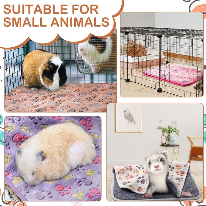 Tudomro 8 Pcs Guinea Pig Bedding Cage Liners Bulk Blankets Small Animal Flannel Throw Bedding Waterproof Absorbent Reusable Pet Pee Sleep Mat Pad Cover for Hamster Ferret(Paw,14 x 28 Inch)