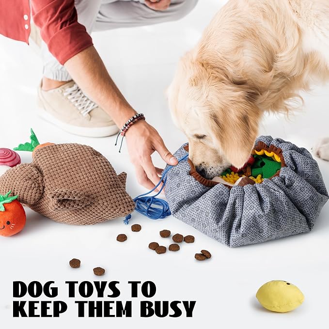 Nocciola 7 in 1 Stuffed Turkey Squeaky Fall Dog Toys, Soft Interactive Cognitive Enrichment Hide and Seek Dog Chew Toys for Large Medium Small Dogs, Cute Plush Pet Supplies 7 Packs