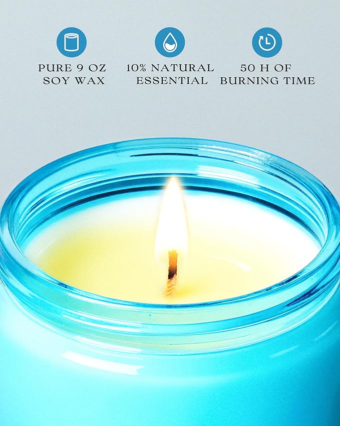 AOOVOO Ocean 2 Pack Odor Eliminating Highly Fragranced Candle - Eliminates 95% of Pet, Smoke, Food and Other Smells Quickly, Air Freshing Soy Candle, 18 oz Up to 100 Hours Burn time