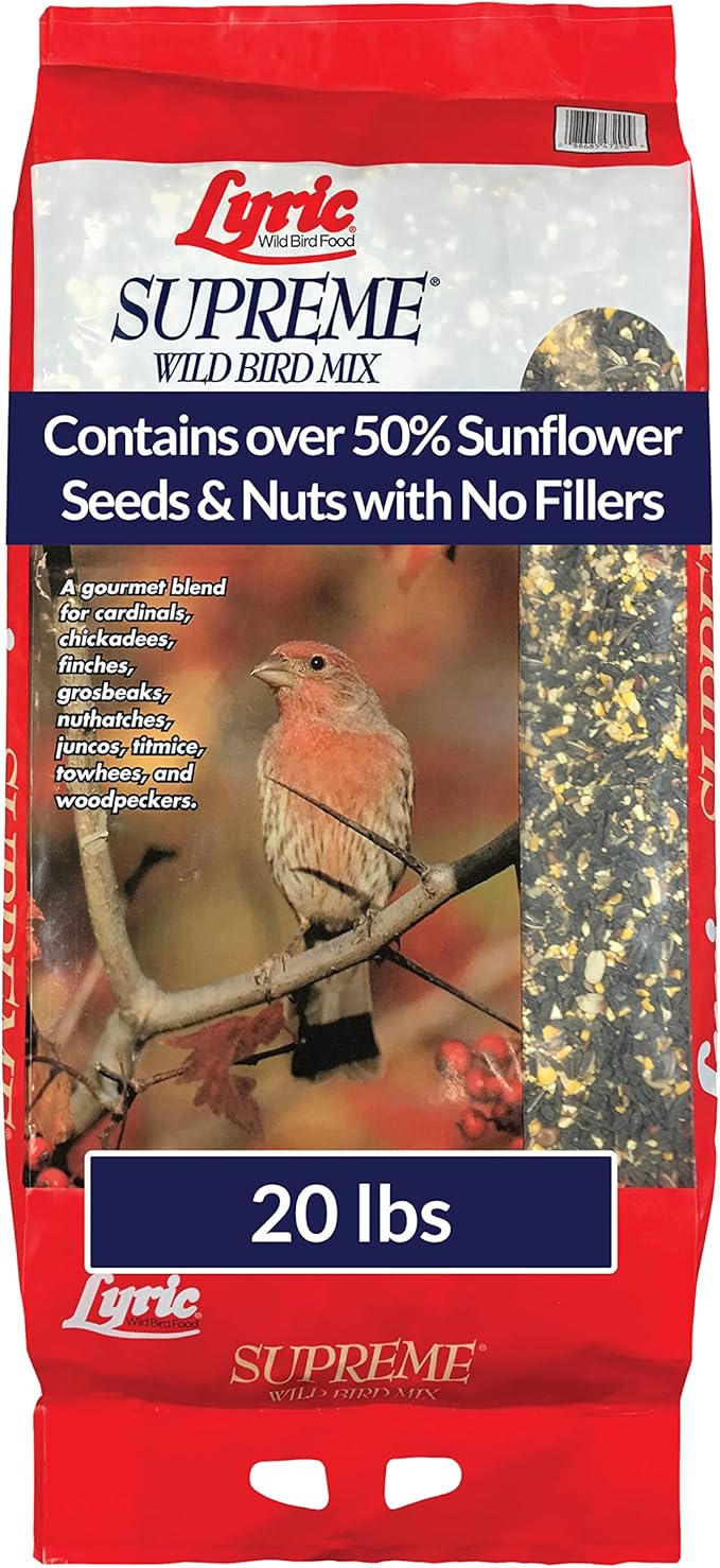 Lyric Supreme Wild Bird Seed, Wild Bird Food Mix with Nuts and Sunflower Seeds, 20 lb. Bag