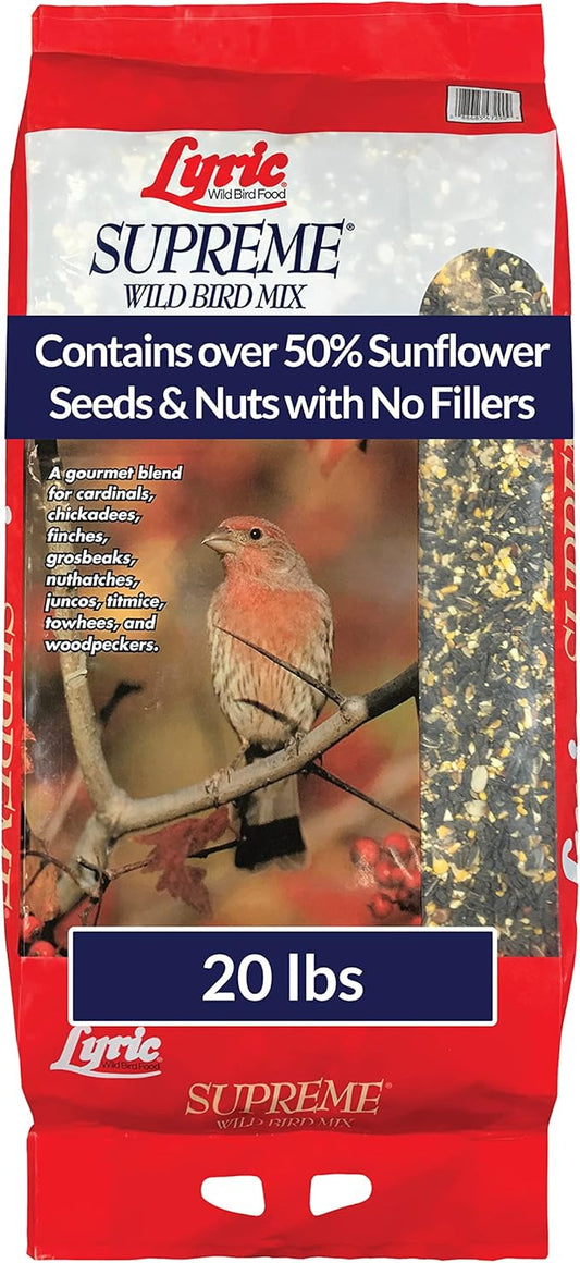 Lyric Supreme Wild Bird Seed, Wild Bird Food Mix with Nuts and Sunflower Seeds, 20 lb. Bag