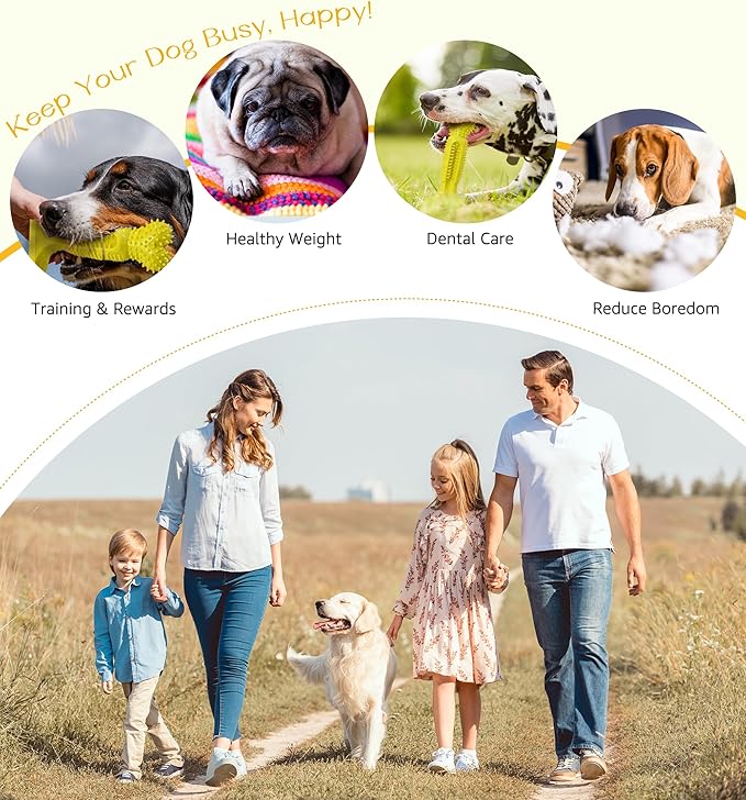 Dog Chew Toy for Teeth Cleaning, Natural Rubber Toothbrush Stick with 360° Bristles, Durable Dog Toys for Aggressive Chewers, Interactive Dental Toy for Medium and Large Dogs (Yellow)