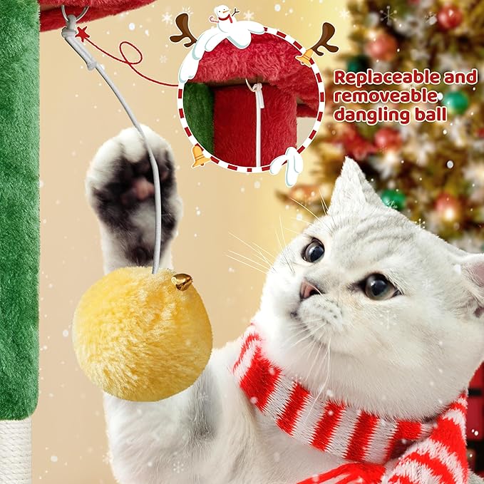 Yaheetech Christmas Themed Cat Tree 23.5in, Cat Tower with Wide Perch, Spacious Condo, Scratching Posts for Large Kitty, Indoor Activity Center Pet Furniture Decoration, Red/Green