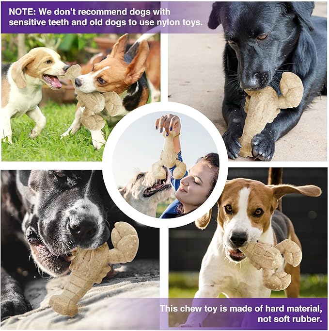 Tough Dog Toys for Aggressive Chewers, 1 Pack Indestructible Chew Toys, Nylon Dog Chew Toys for Large Medium Small Breed, Wood Color Lobster