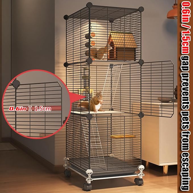 C&C GuineaPig Cages Indoor on Wheels, Multi-Tier Small Animal Playpens House with Removable Tray, DIY Metal Wire Enclosure with Ramp for GuineaPigs, Ferrets, Rabbitss, PetRat, Indoor Use (D)