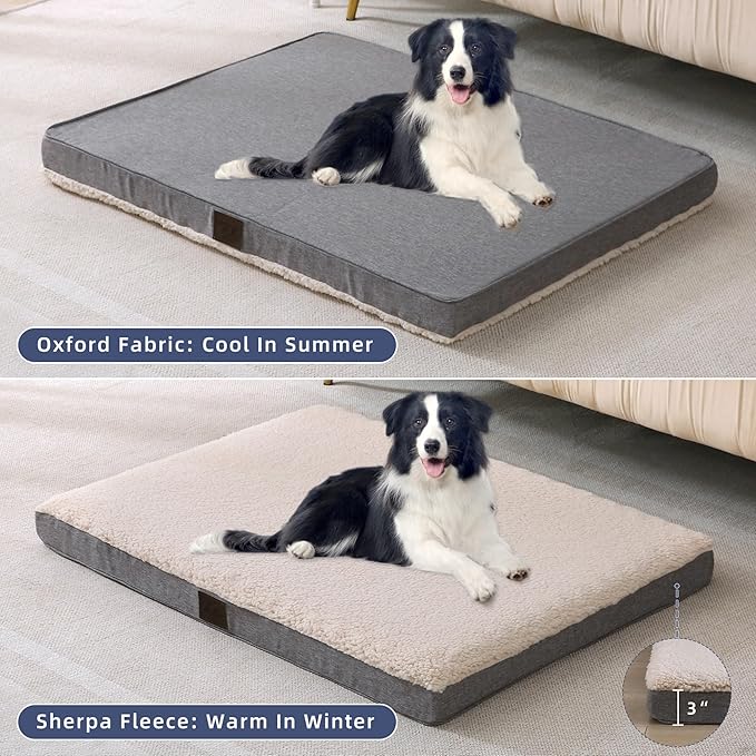 DaysU Dog Bed for Extra Large Dogs, Orthopedic Dog Beds with Removable Washable Cover, XL Egg Crate Foam Pet Bed Mat, Grey, Suitable for Dogs Up to 100 Ibs, 44x32x3in
