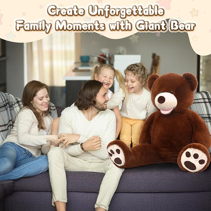 MorisMos Smile Giant Teddy Bear, 51inch Large Stuffed Bears with Big Footprints, Big Stuffed Animals Cuddly Plush Gifts for Girlfriends, Boyfriend, Dark Brown