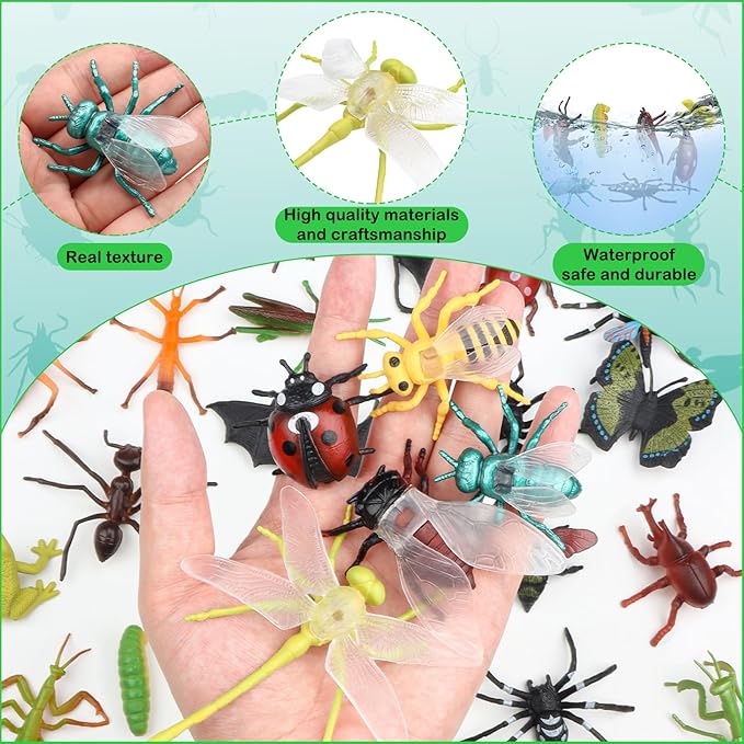 29Pcs Large Realistic Insect Toys Figures, Plastic Bugs Figurines Set, Realistic Insects Toy for Kid, Ladybug, Bee, Butterfly, Assorted Insect Bugs Figures Toy, Insect Themed Party Favors