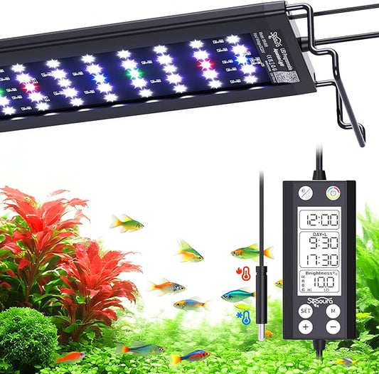 Aquarium Light for Fish Tanks, 24-30in Full Spectrum LED Lights with Temp Alarm, 3 Timers Auto On/Off with Memory Function, WRGB Custom, 20 Level Dimmable Brightness for Freshwater Plants