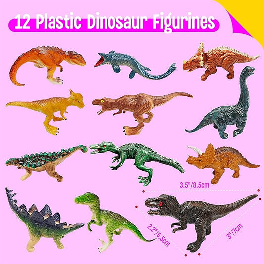 SpriteGru 12 Dinosaur Figurines for Kids, Plastic Animal Toys Tiny Portable Dinosaur Figures Playset Montessori Toy Educational Game for Homeschool Preschool Toddler Kids