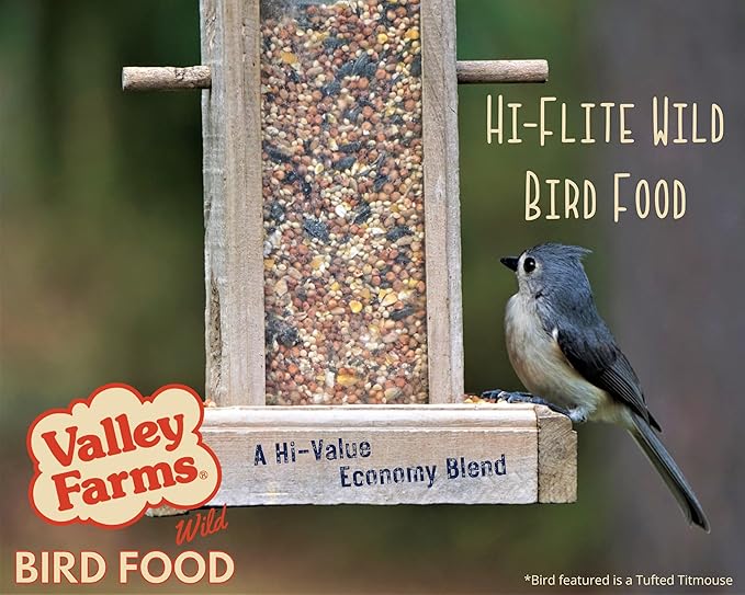 Valley Farms Hi-Flite Wild Bird Food (5 LB) Outside feeders, Bird Seed with Millet, Crack Corn, Black Oil Sunflower Seeds Birds, Economy Bird Seed for Outside Feeders, Birdseed