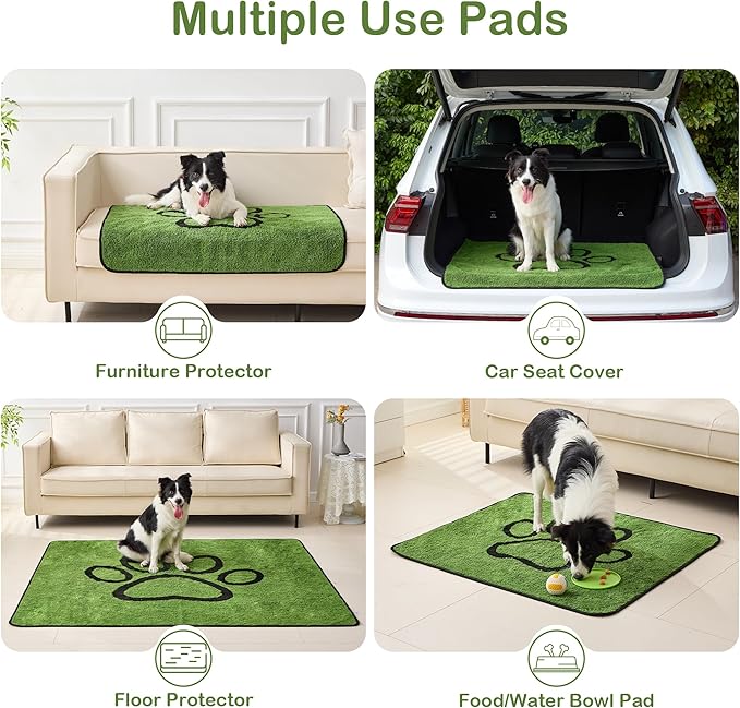 Qeils Reusable Dog Pee Pads, 2 Pack Super Absorbent & Leakproof Washable Puppy Pads with Soft Green Top Layer, for Potty Training, Crates, Couch, Car Seats & Pet Beds, 31"x 36"