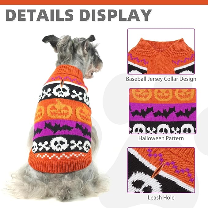 KOOLTAIL Halloween Dog Sweater Costume Fall Winter Clothes - Soft Pumpkin Knitwear Dog Cold Weather Coat, Pet Sweatshirt Pullover Outfit for Small Medium Large Dogs Puppy Cats Girls Boys Orange L