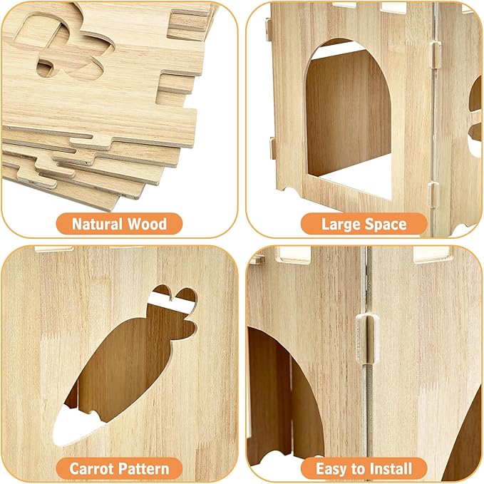 Fhiny Wooden Guinea Pig Hideout, Detachable Bunny Castle with 4 PCS Timothy Hay Chew Toys Guinea Pig Play Hideaway Cage Accessories for Indoor Rabbit Chinchilla Hedgehog Hamster Habitat
