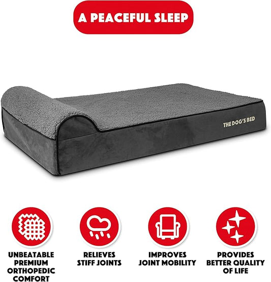 The Dog’s Bed Orthopedic Headrest Dog Bed XL Grey Plush, Memory Foam, Pain Relief for Arthritis, Hip & Elbow Dysplasia, Post Surgery, Lameness, Waterproof Washable Cover