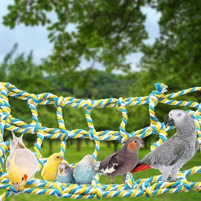 2 Pieces Rat Cage Accessories Rat Toys Climbing Bird Rope Net Pet Hanging Hammock for Hamster, Mice, Parrot, Bird, Sugar Glider Habitat Decor and Play(11 x 7.8 Inch,Red, Yellow)