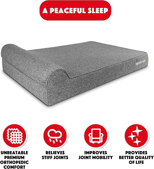 The Dog’s Bed Orthopedic Headrest Dog Bed XXL Grey Linen 54x36, Memory Foam, Pain Relief for Arthritis, Hip & Elbow Dysplasia, Post Surgery, Lameness, Veterinary Approved, Waterproof Washable Cover