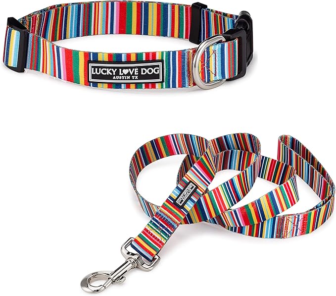 Lucky Love Dog - Easy Click Buckle Dog Collar with Leash Set Combo, Durable & Comfortable for Male & Female Dogs, Pet Collar for Small to Large Dogs, Secure Fit - Hippie Combo, Small