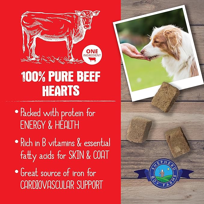 Freeze Dried Dog and Cat Treats, Beef Heart, All Natural Single Ingredient Freeze-Dried Dog Treat & Snacks, Made in USA, High Protein, Essential Nutrition of Raw Food, 8oz