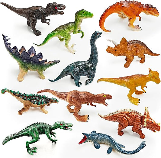 SpriteGru 12 Dinosaur Figurines for Kids, Plastic Animal Toys Tiny Portable Dinosaur Figures Playset Montessori Toy Educational Game for Homeschool Preschool Toddler Kids