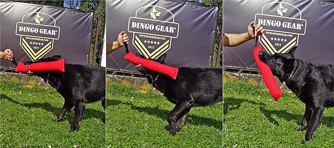 Dingo Gear French Linen tug Toy for Dog, Dog Bumper for Training, Agility, tug of war, Dog bite Pillow for Strong Dog, 1handle 18" red S00065