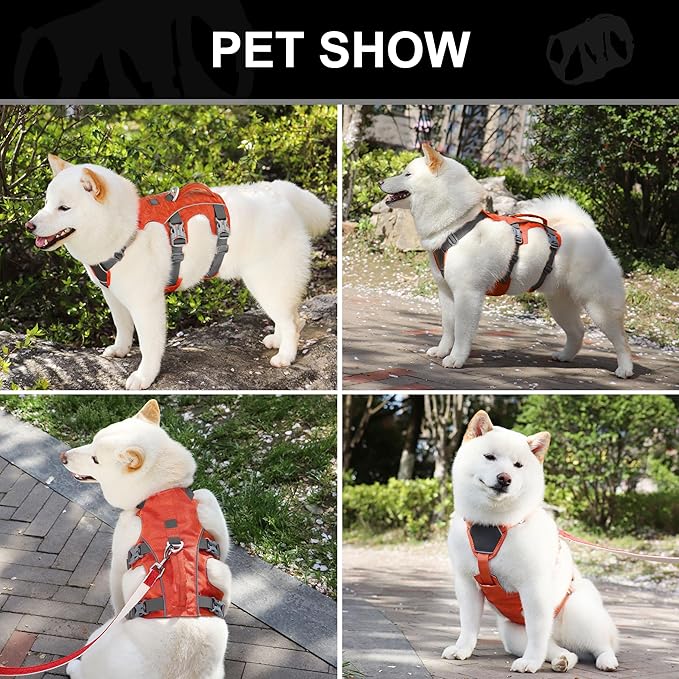 Escape Proof Dog Harness Medium Sized Dog, Lightweight Full Body Pet Vest with Lift Handle and Leash Clip, Reflective Adjustable No Slip Dog Harness for Daily Walking(Red,Chest:17-32")