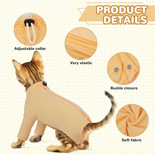 PUMYPOREITY Adjustable Cat Recovery Shirt, Front Leg Injury Suit, Stretchable & Comfortable, Anti-Licking Long Sleeve Wound Cover, Prevents Scratching & Biting, Machine Washable, Orange, L