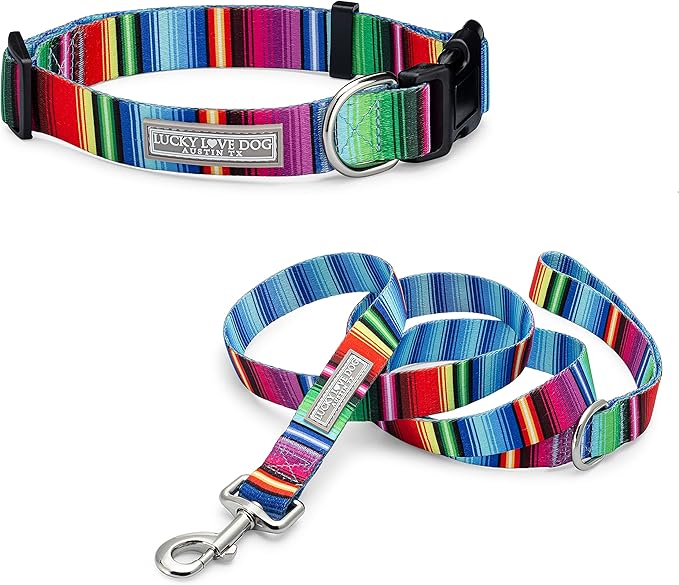 Lucky Love Dog - Adjustable Dog Collar and Leash Set with Easy Click Buckle for Small to Large Dogs, Durable, & Comfortable Collar for Male & Female Dogs, Puppies & Adult Ones - Nacho Combo, Medium