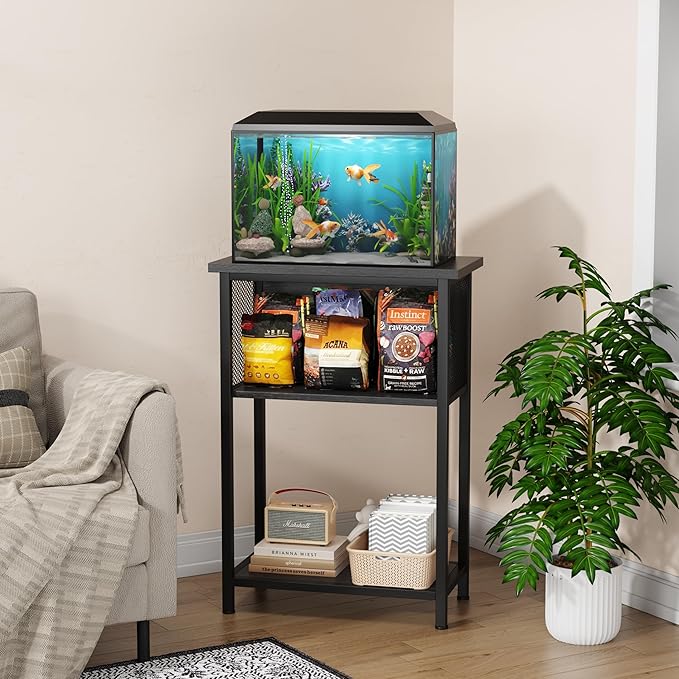 BSONE 5-10 Gallon Fish Tank Stand, Small Aquarium Stand Shelf, 0.71" Thickened Tabletop, 20.5" W×11" D ×31" H , Black