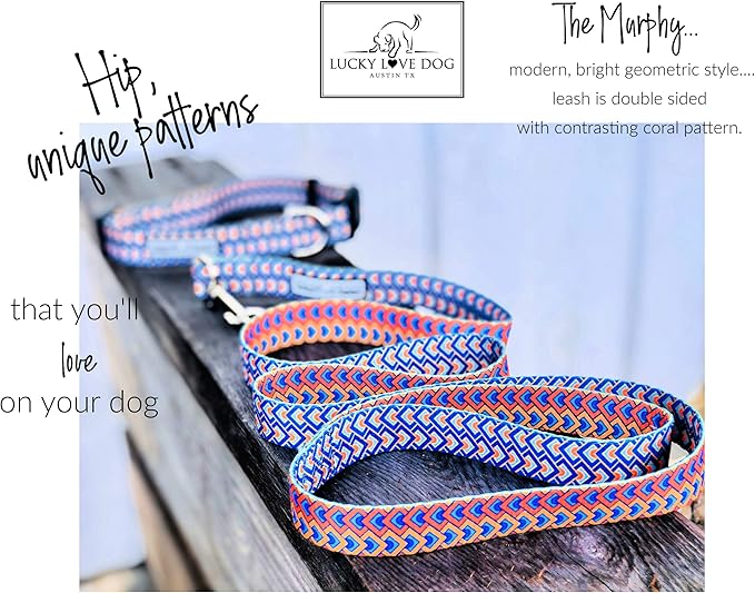 Lucky Love Dog, Bold Matching Dog Collar and Leash Set, Soft & Adjustable, Geometric Pattern Collar and Leash for Male Female Dogs - (Large, Murphy Combo)