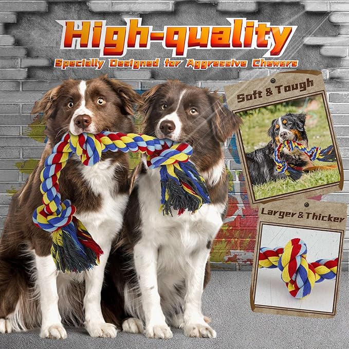 Heavy Duty Various Dog Chew Toys for Aggressive Chewers, 9 Pack Indestructible Large Dog Toys Include Tug Chew & Rope Toys, Squeaky Toys for Medium & Large Breed(For Powerful Chewers-Mad Bunny）