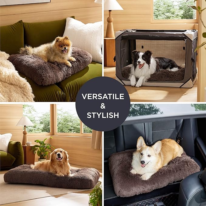 Bedsure Washable XXL Dog Bed for Crate, Faux Fur Dog Crate Pad for Large Breed, Fulffy Soft Comfort Dogs Sleeping Mat, Anti-Slip Pet Kennel Pad, 48" x 29", Dark Brown