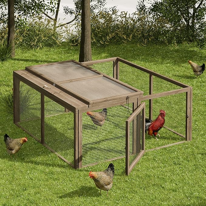 MoNiBloom Foldable Chicken Run Wood Chicken Coop Rabbit Hutch No Assembly Required Indoor/Outdoor Small Animal Nesting Box Habitat Enclosure Spacious Pet Playpen, 45.5" L x 42.5" W x 20" H, Grey
