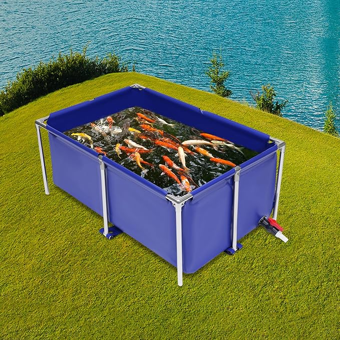 Canvas Fish Pond, Foldable Fish Tank Indoor Pond Thickened Easy to Drain with Buckles and Canvas Strips for Fish Lobster, Leeches 47.2 X 31.4 X 19.6inch