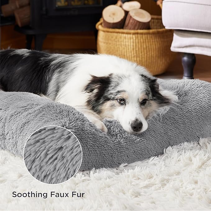 Bedsure Washable Medium Dog Bed for Crate, Plush Calming Dog Crate Mat, Fluffy Pet Bed for Medium Sized Dogs, Plush Soft Comfort Sleeping Mat for Puppy, Anti-Slip Pet Kennel Pad, 29" x 21", Grey