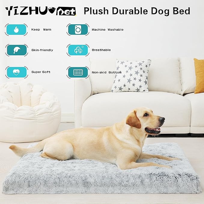 Dog Bed, Dog Crate Pad with Removable Washable Pet Mat Cover, Non-Slip Bottom, Waterproof Orthopedic Dog Beds for Large/Medium/Small Dogs (XXL(47''x29''x4''), Grey)
