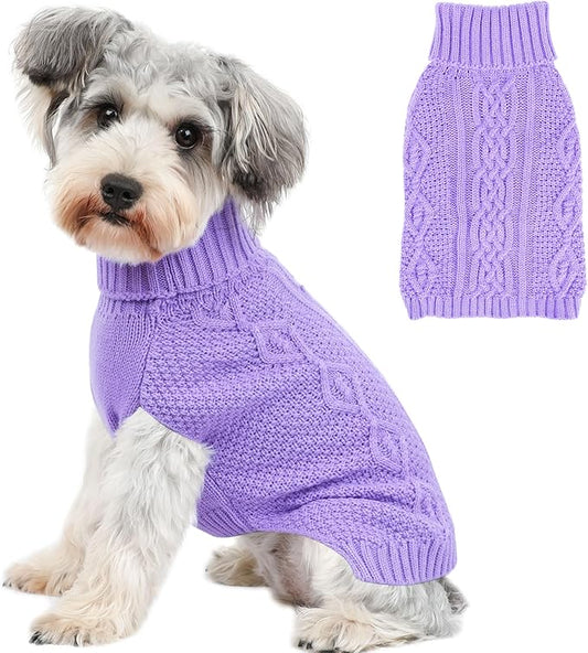 Dog Sweaters Small Dog Clothes Winter Turtleneck Puppy Sweater Warm Pet Cat Sweater Doggy Pullover Outfit with Twisted Design XS~XL (Purple, Medium)