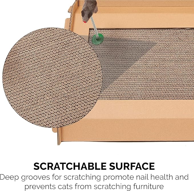 Furhaven Multi-Level Cardboard Cat House w/ Catnip for Indoor Cats, Ft. Scratching Pads & Toys - Farmhouse Corrugated Cat Scratcher Hideout - Cardboard Brown, One Size