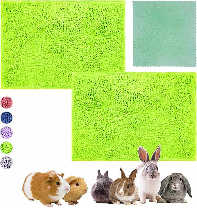 Guinea Pig Cage Liner Bedding 2 PCS, Washable Guinea Pig Bed Mat, Extra Absorbent Rabbit Pee Pad Reusable, Non-Slip Fleece Blanket for Bunny and Small Animal Cage Accessories (Green, 24"x16")