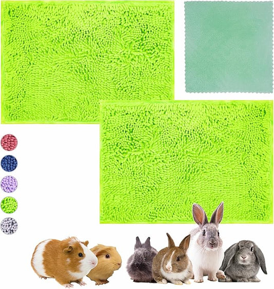 Guinea Pig Cage Liner Bedding 2 PCS, Washable Guinea Pig Bed Mat, Extra Absorbent Rabbit Pee Pad Reusable, Non-Slip Fleece Blanket for Bunny and Small Animal Cage Accessories (Green, 24"x16")